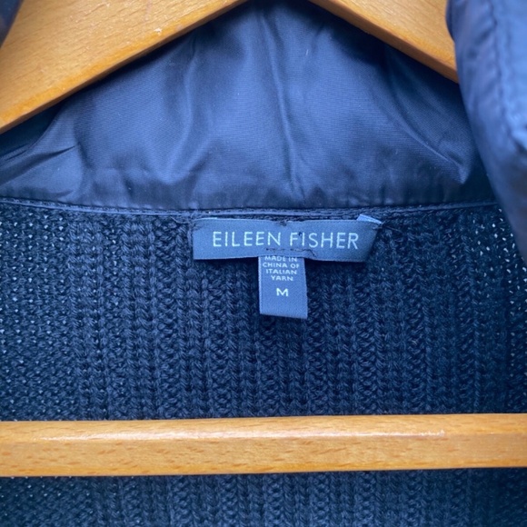 Eileen Fisher 100% Merino Wool Full Zip Sweater Jacket Coat Womens Medium Black - Picture 5 of 7